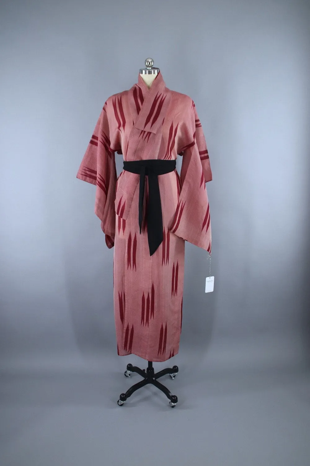 1930s Vintage Silk Kimono Robe / Meisen Ikat Red