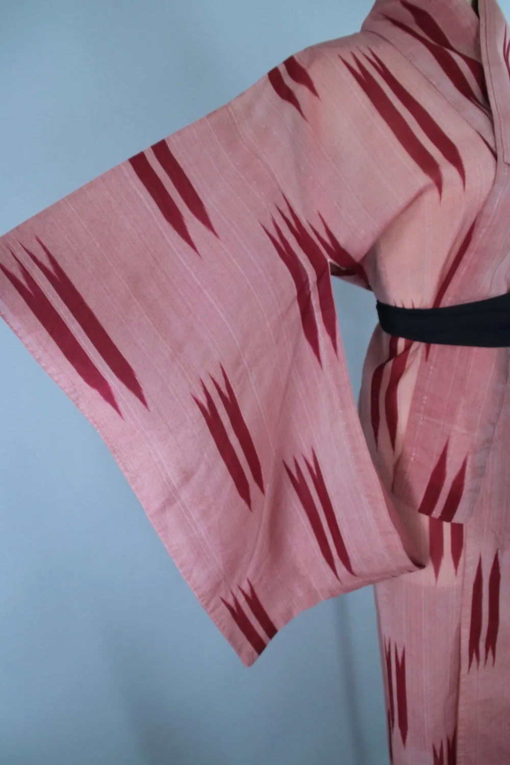 1930s Vintage Silk Kimono Robe / Meisen Ikat Red