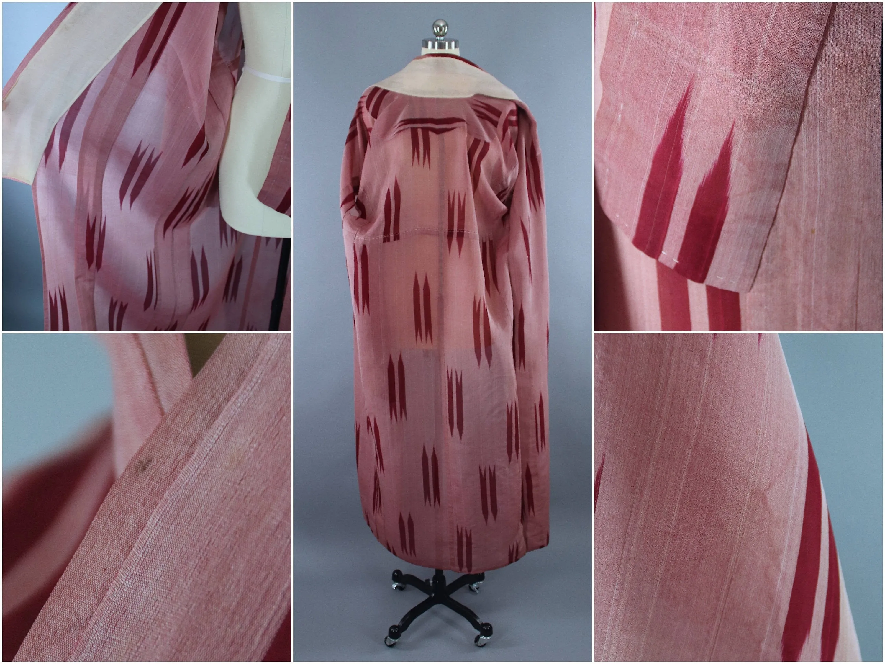 1930s Vintage Silk Kimono Robe / Meisen Ikat Red