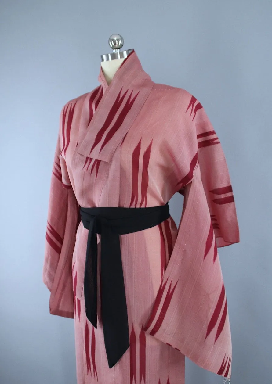 1930s Vintage Silk Kimono Robe / Meisen Ikat Red