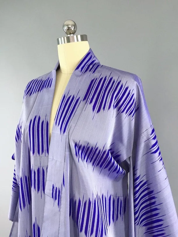 1950s Vintage Kimono Robe Yukata / Blue Ikat