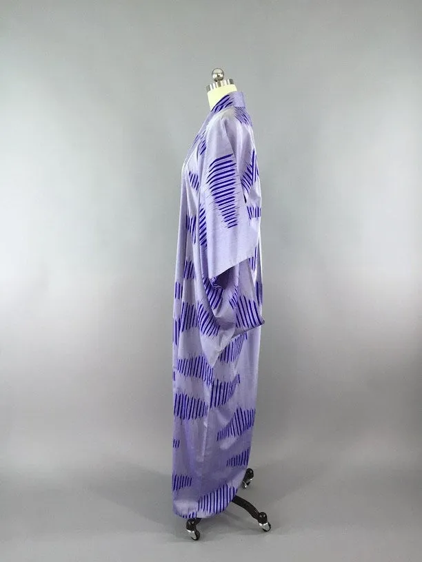 1950s Vintage Kimono Robe Yukata / Blue Ikat