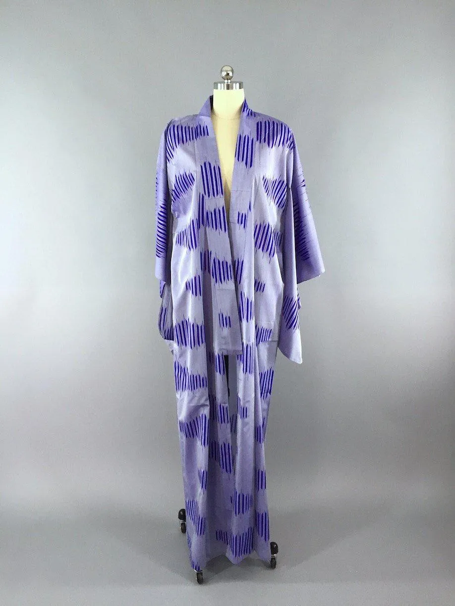 1950s Vintage Kimono Robe Yukata / Blue Ikat