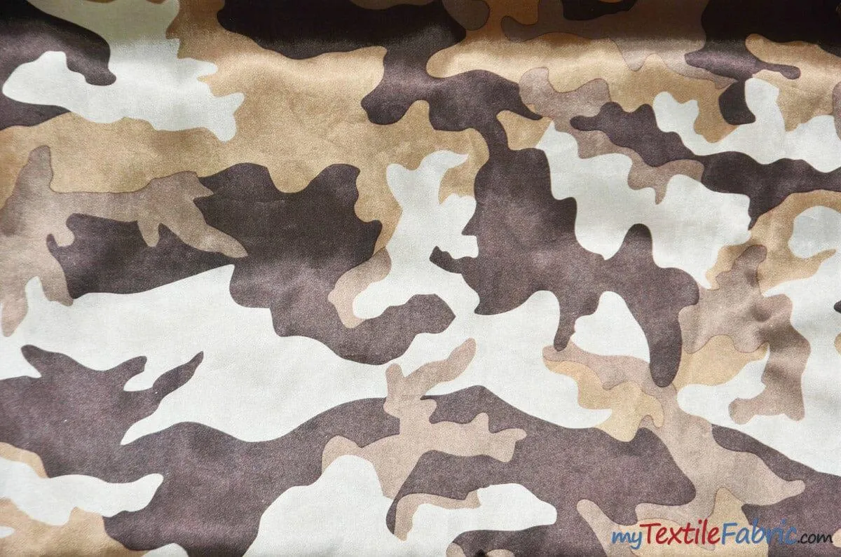 Army Camouflage Satin Print Fabric | Camo Charmeuse Satin | 60" Wide |