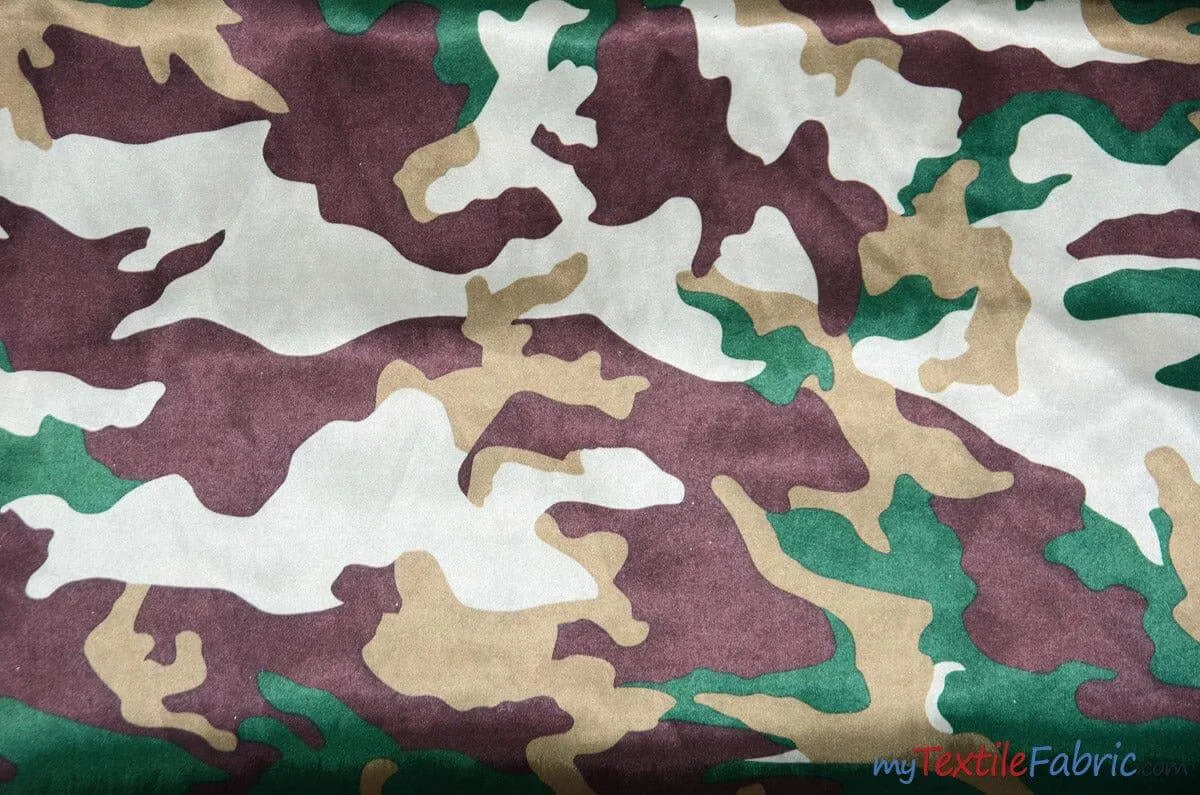 Army Camouflage Satin Print Fabric | Camo Charmeuse Satin | 60" Wide |