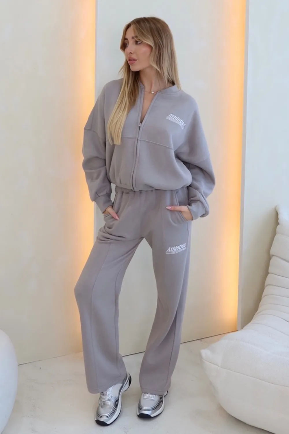 Athletics grey embroidered bomber and straight leg jogger loungewear