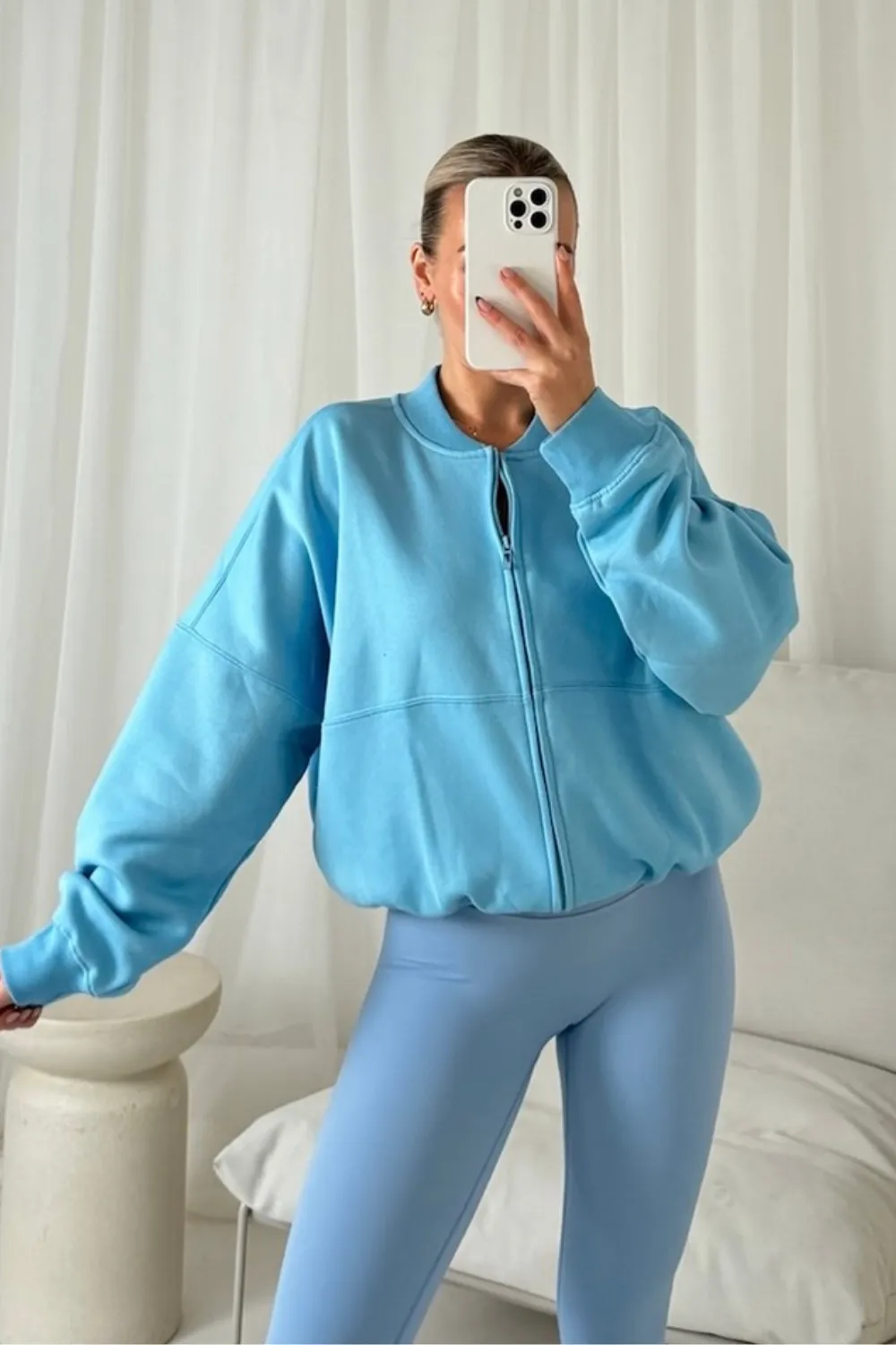 Ava baby blue bomber jacket