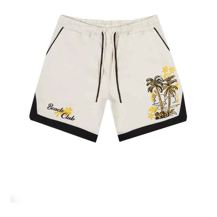 Big and Tall - Embroidered & Printed Polished Twill Resort Shorts - Chalk