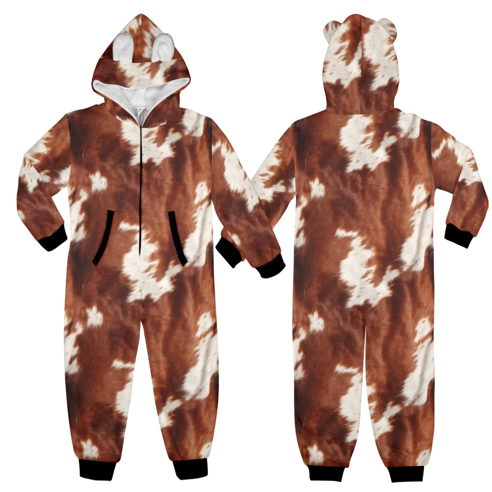 Big Kids Cow Print Pajama Hooded Onesie