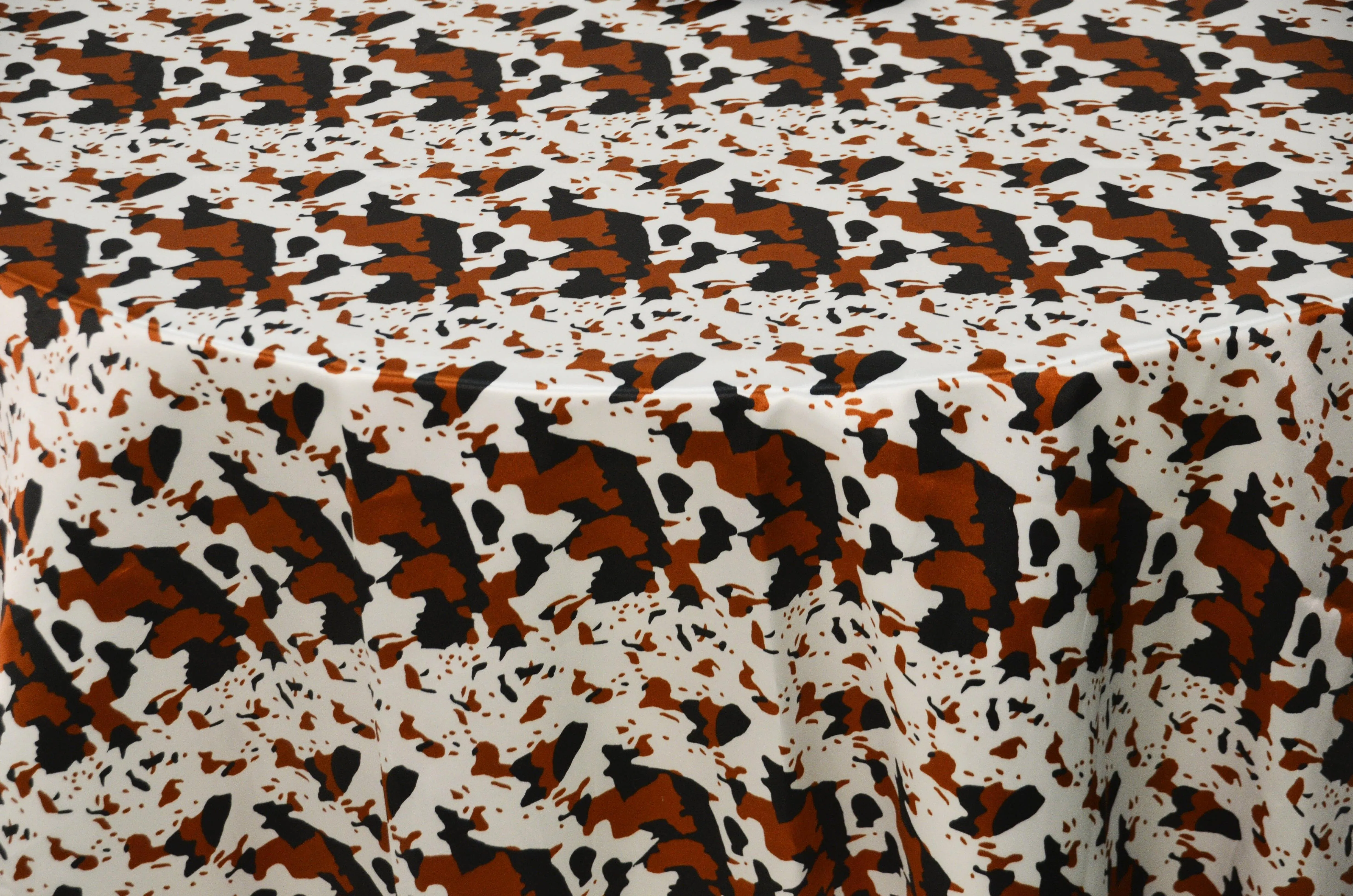 Black Brown Cow Satin Print Fabric | Black Brown Calf Charmeuse Satin | 60" Wide | Super Soft Satin Animal Print |