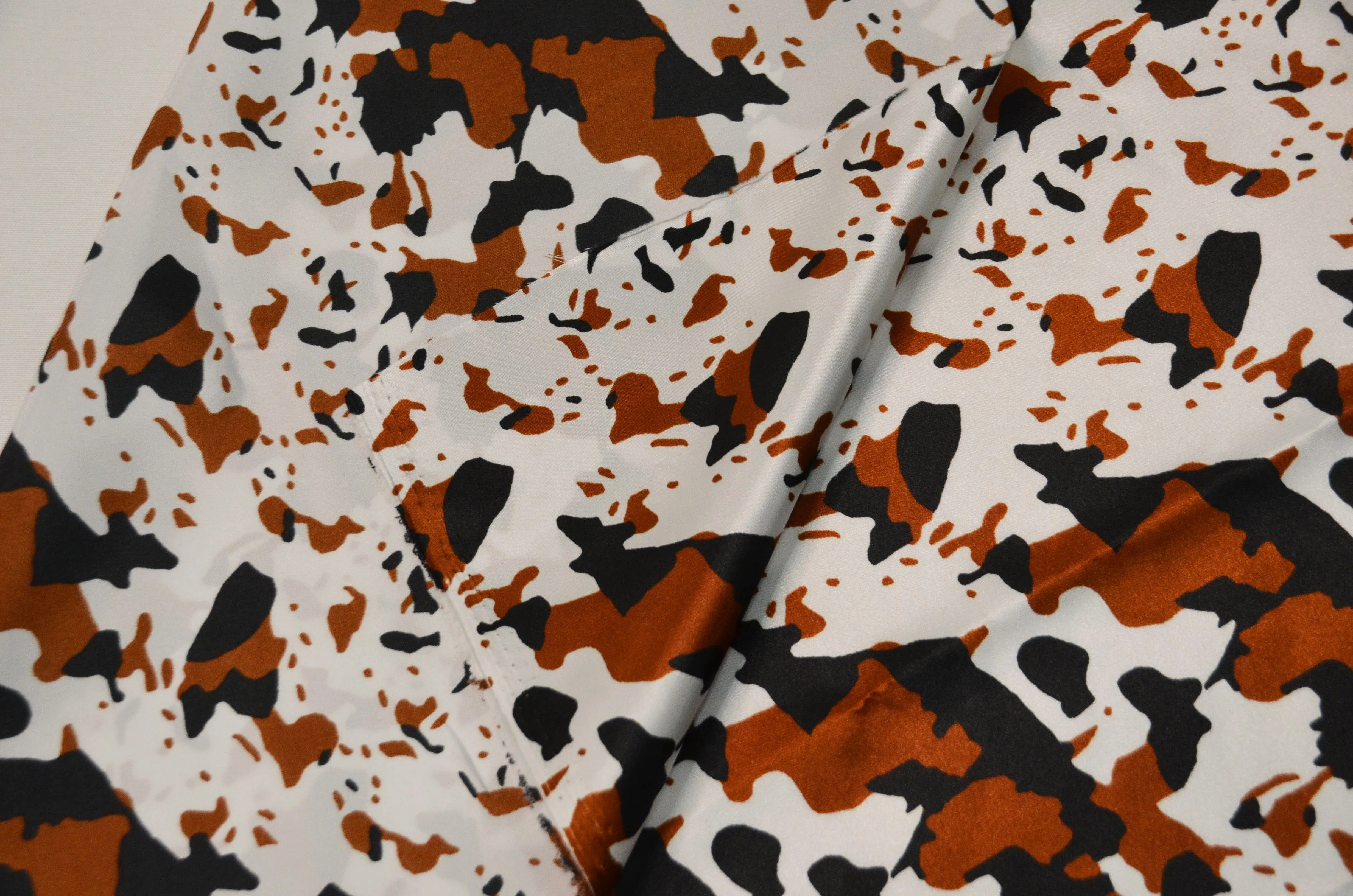 Black Brown Cow Satin Print Fabric | Black Brown Calf Charmeuse Satin | 60" Wide | Super Soft Satin Animal Print |