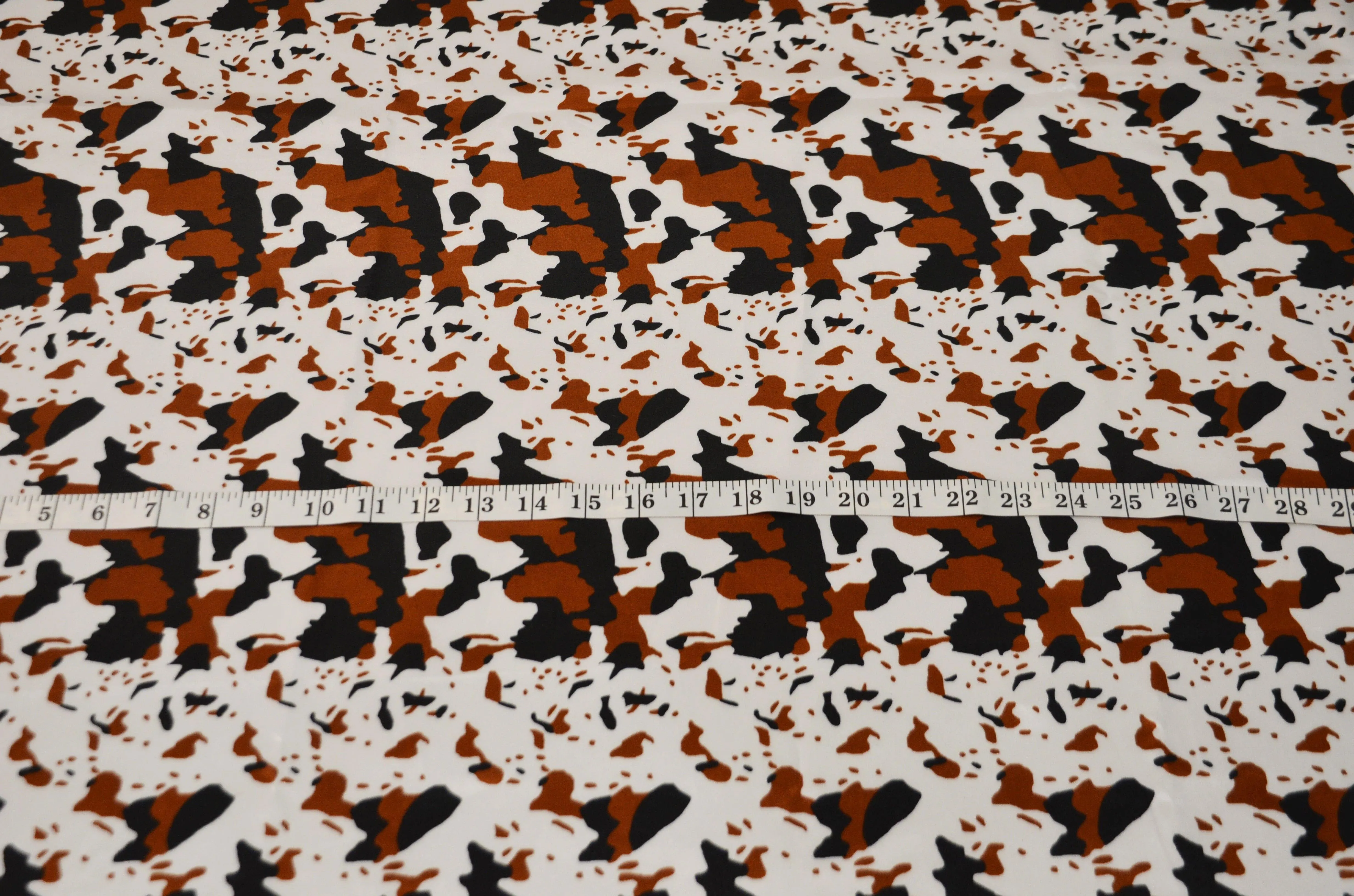 Black Brown Cow Satin Print Fabric | Black Brown Calf Charmeuse Satin | 60" Wide | Super Soft Satin Animal Print |