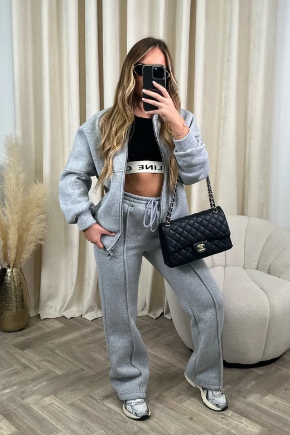 Camille grey bomber jacket and straight leg jogger loungewear