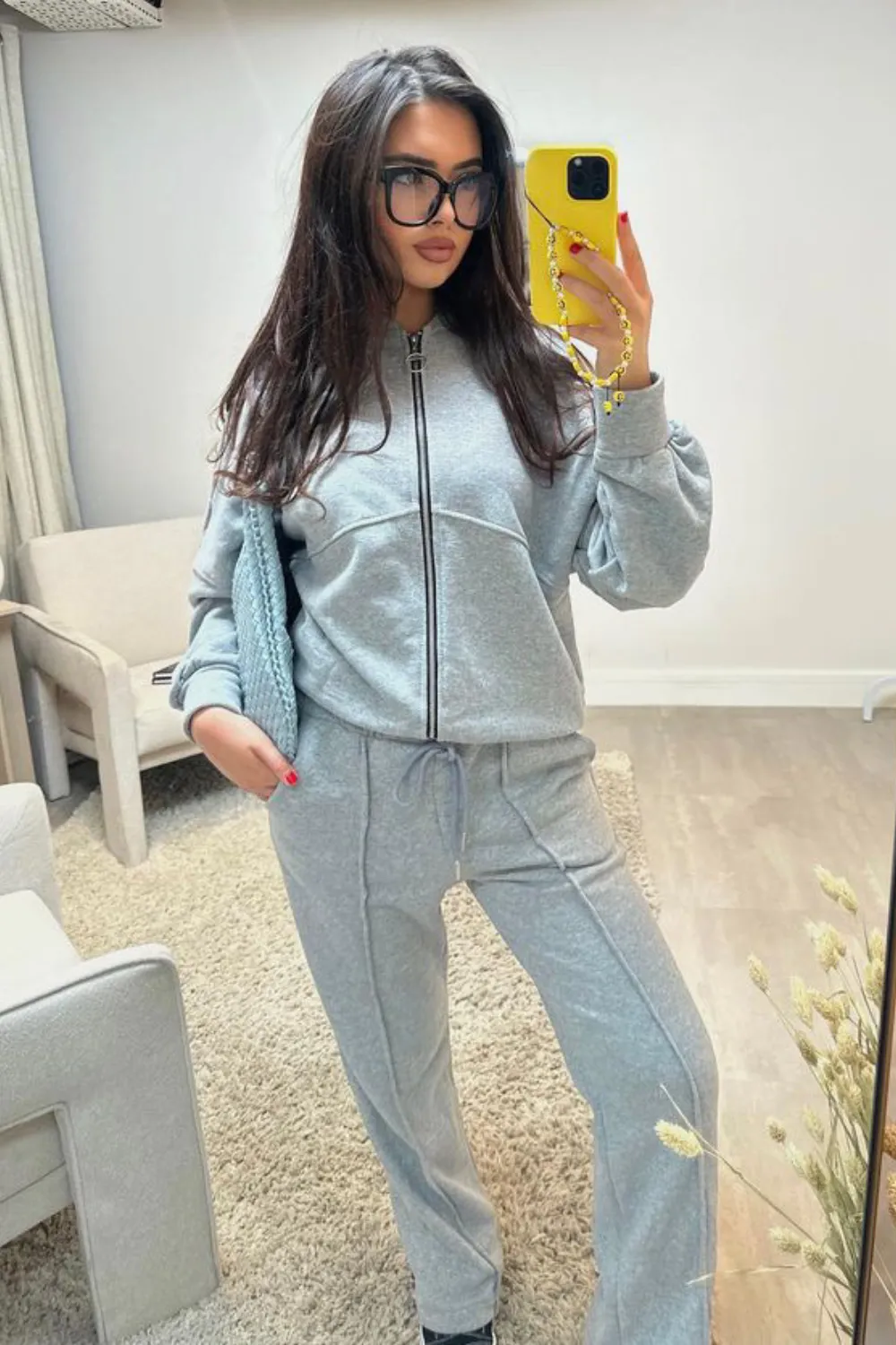 Camille grey bomber jacket and straight leg jogger loungewear