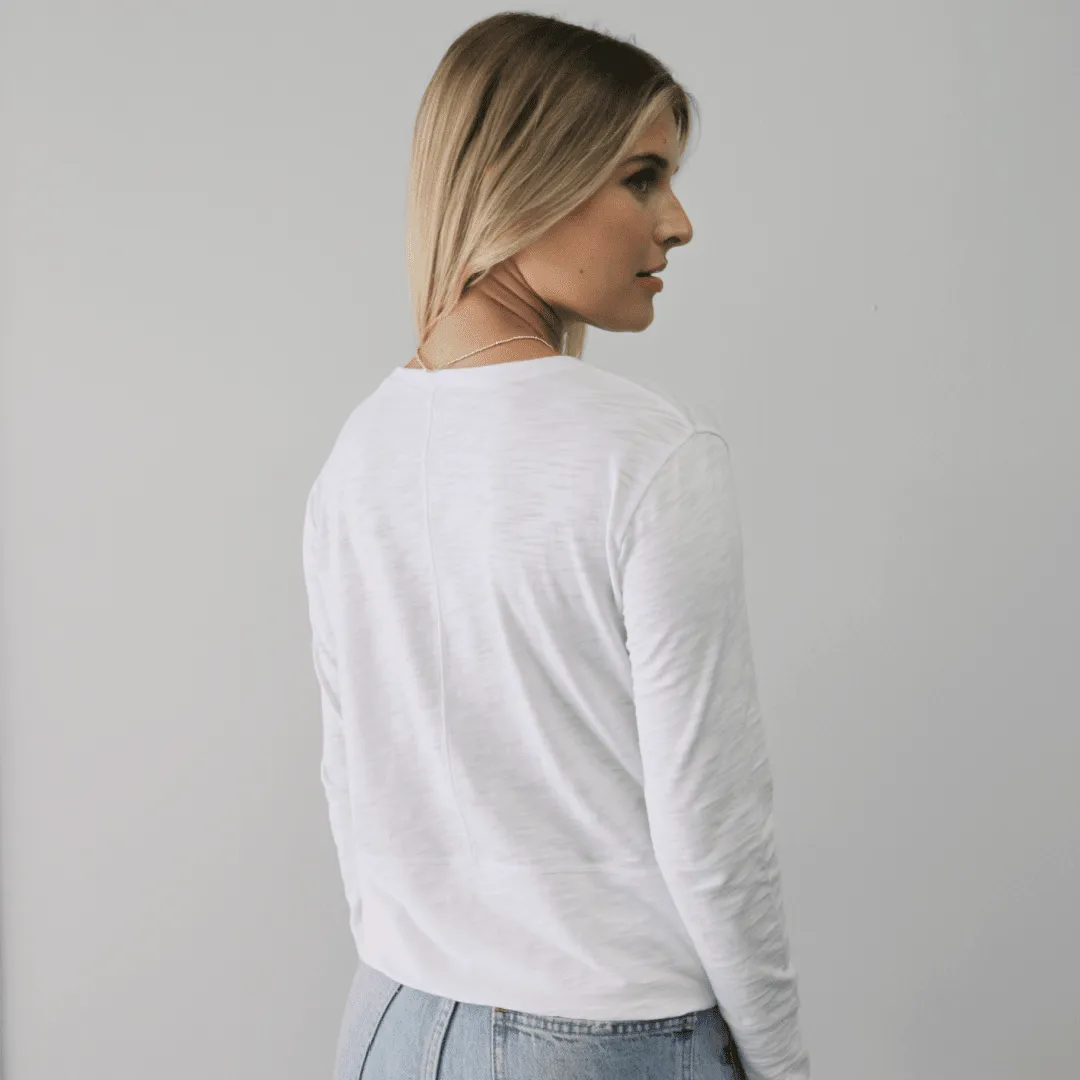 Celia Perfect Length Tee in White - Long Sleeve