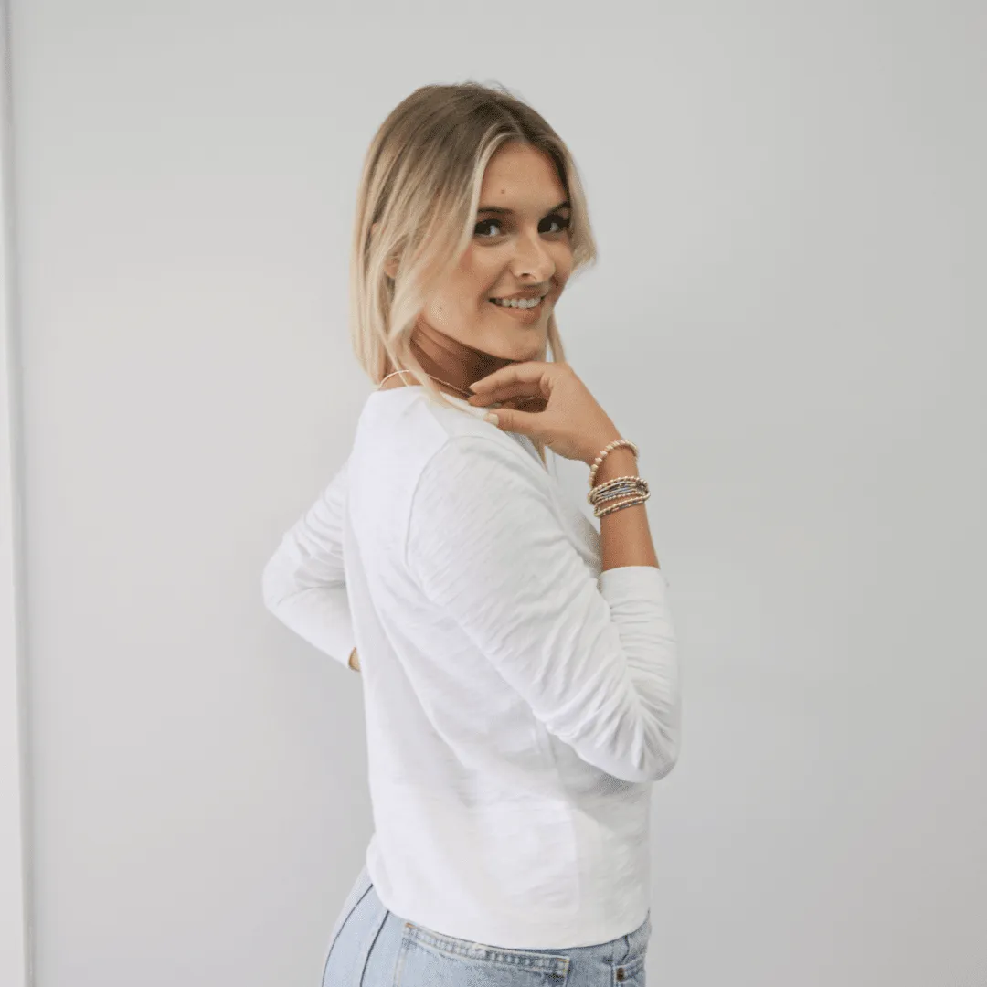 Celia Perfect Length Tee in White - Long Sleeve