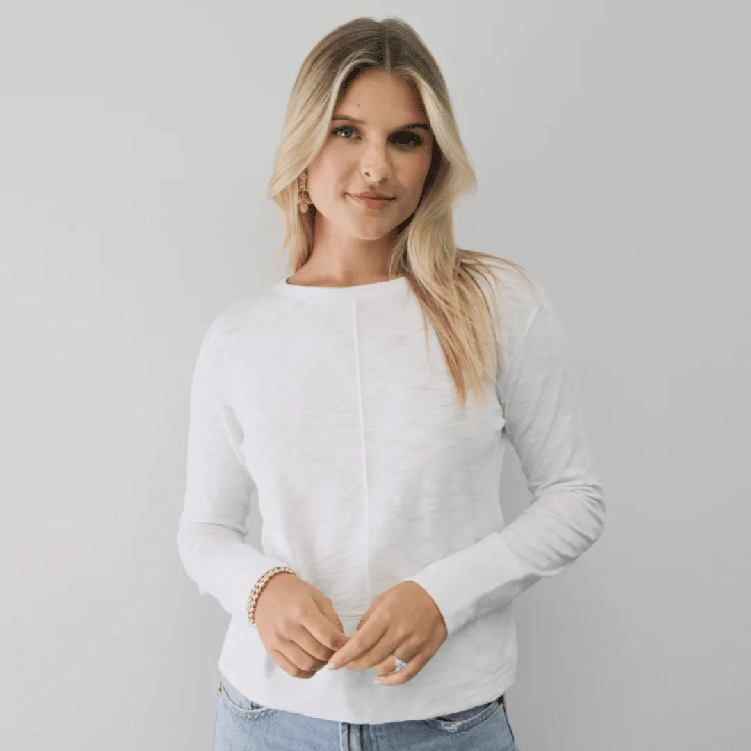 Celia Perfect Length Tee in White - Long Sleeve