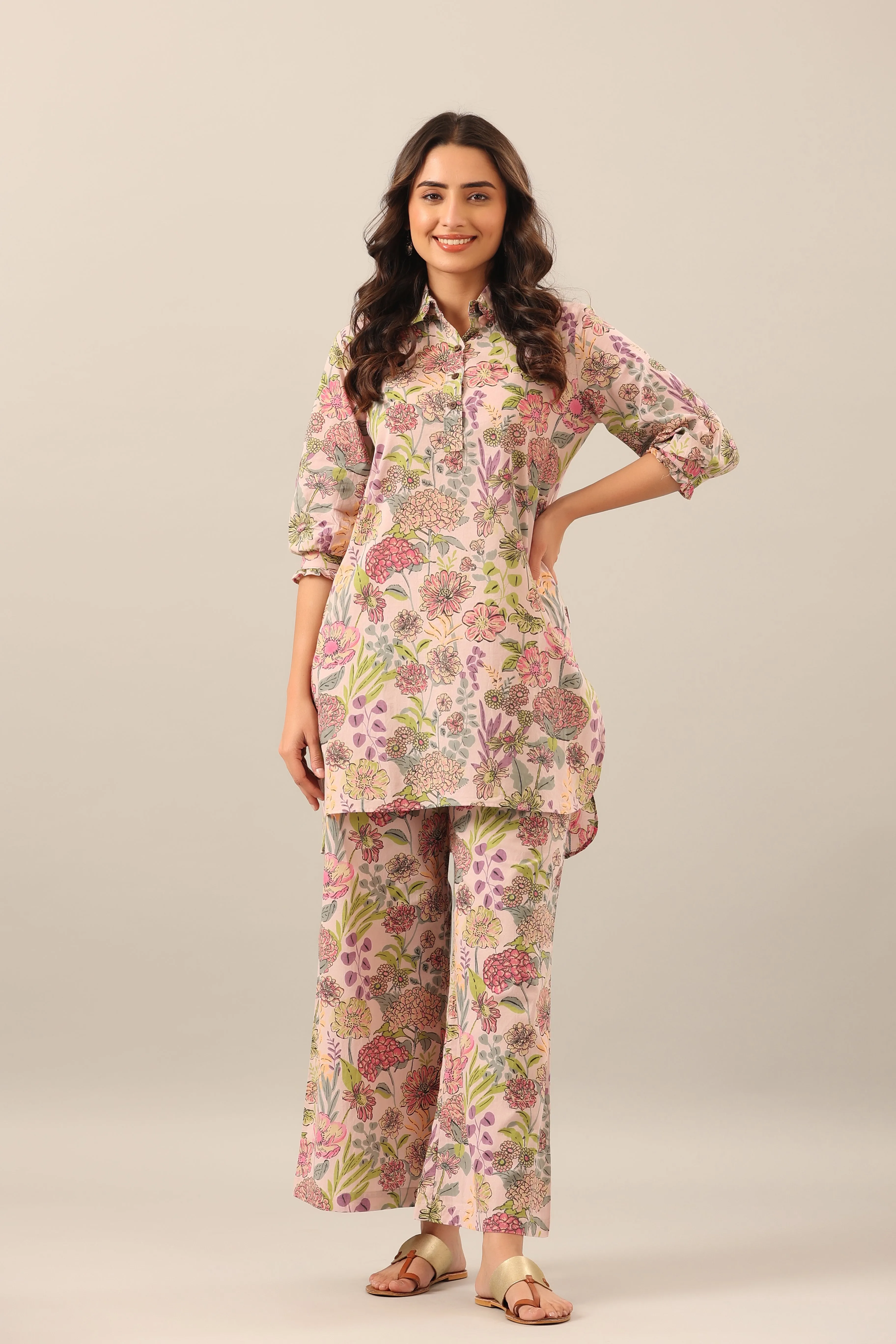 Dandelion on Collared Cotton Palazzo Loungewear Set