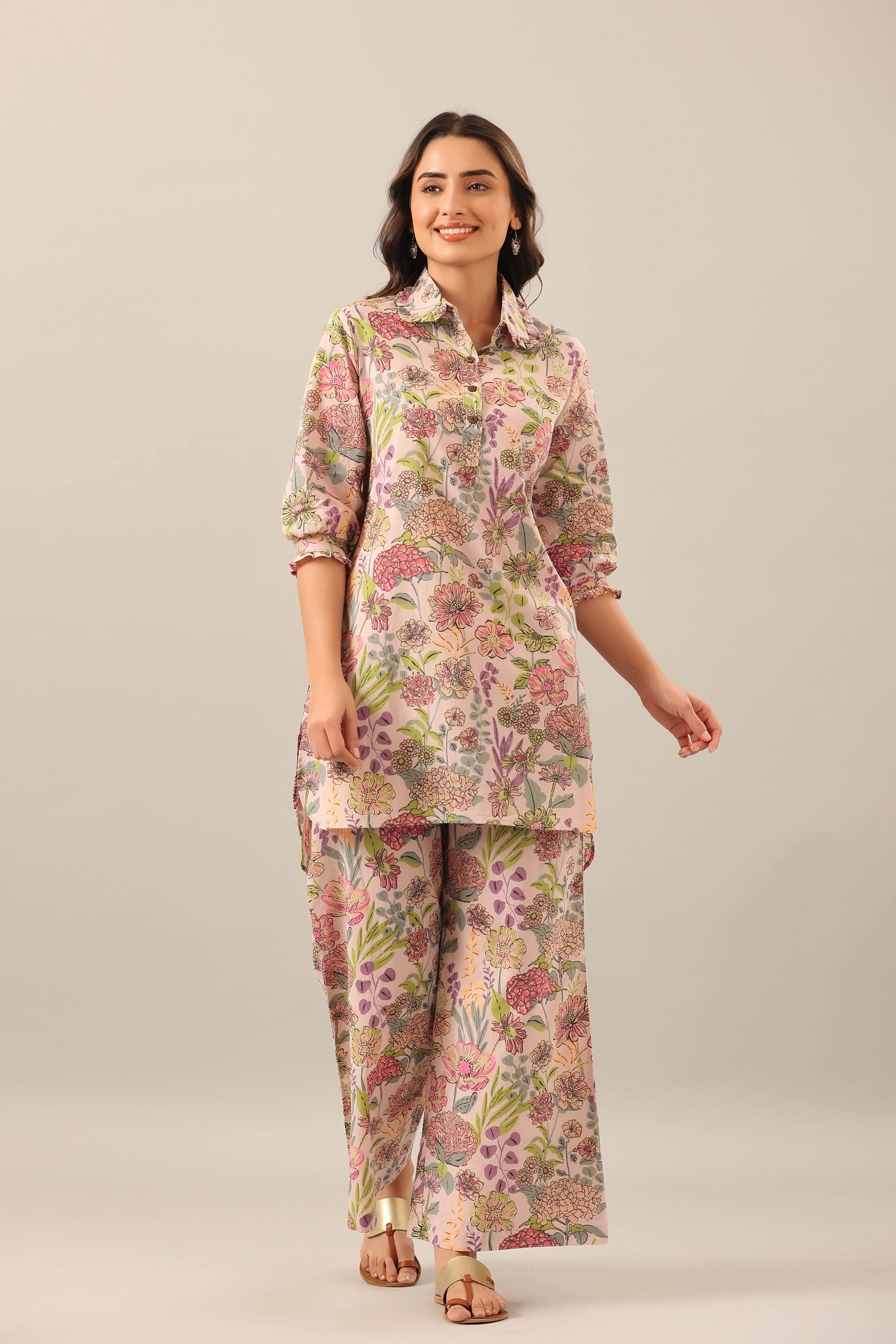 Dandelion on Collared Cotton Palazzo Loungewear Set