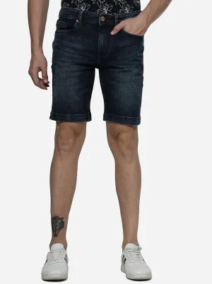 Denim Blue Solid Slim Fit Shorts | JadeBlue