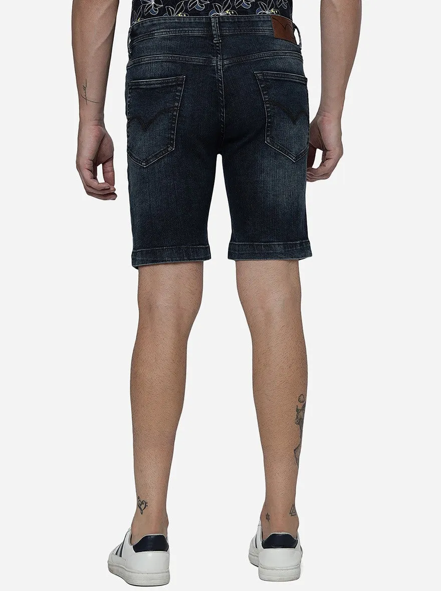 Denim Blue Solid Slim Fit Shorts | JadeBlue