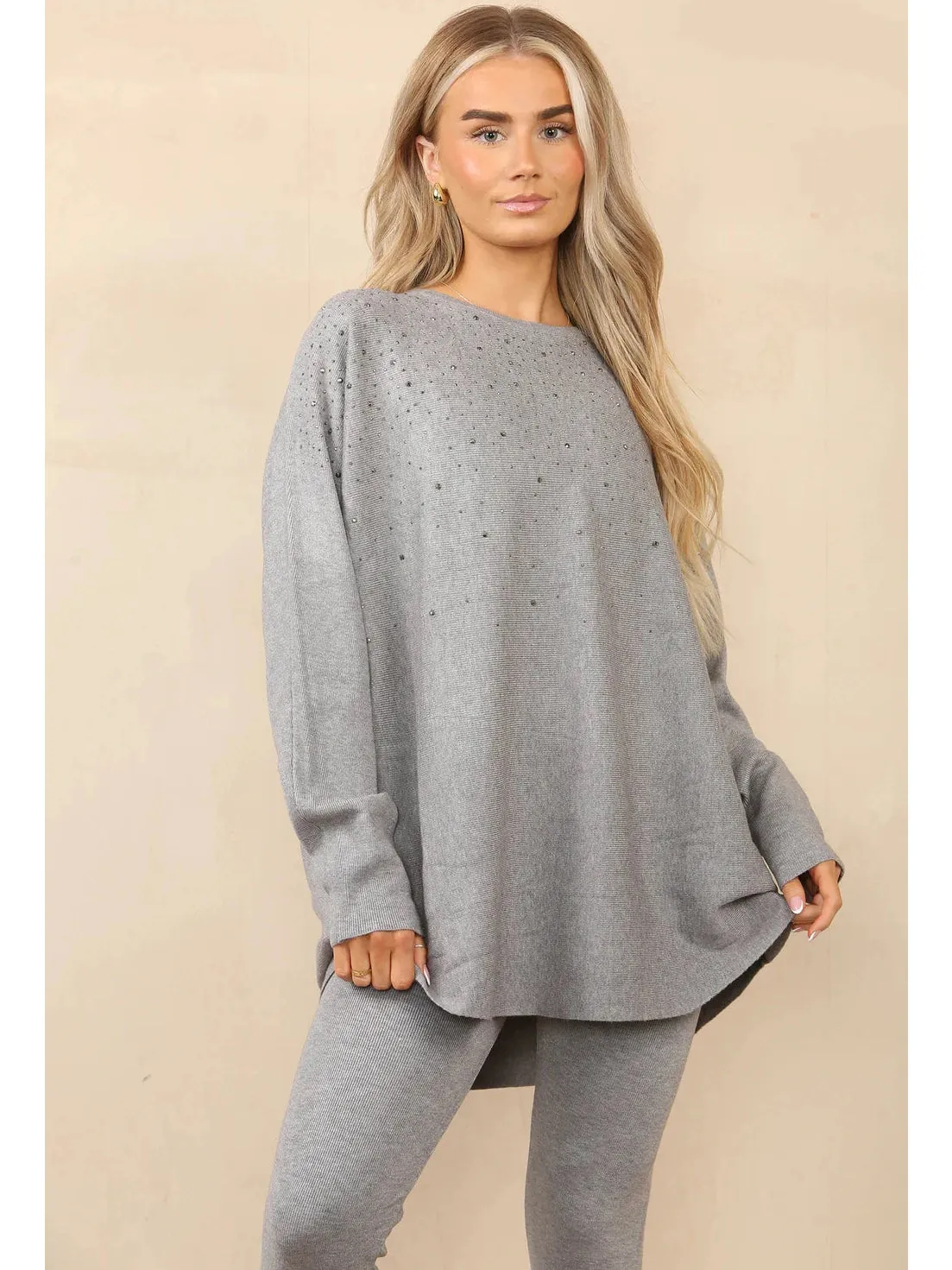 Diamond Detail  Knitted Women's Loungewear  2 Piece Outfit Set