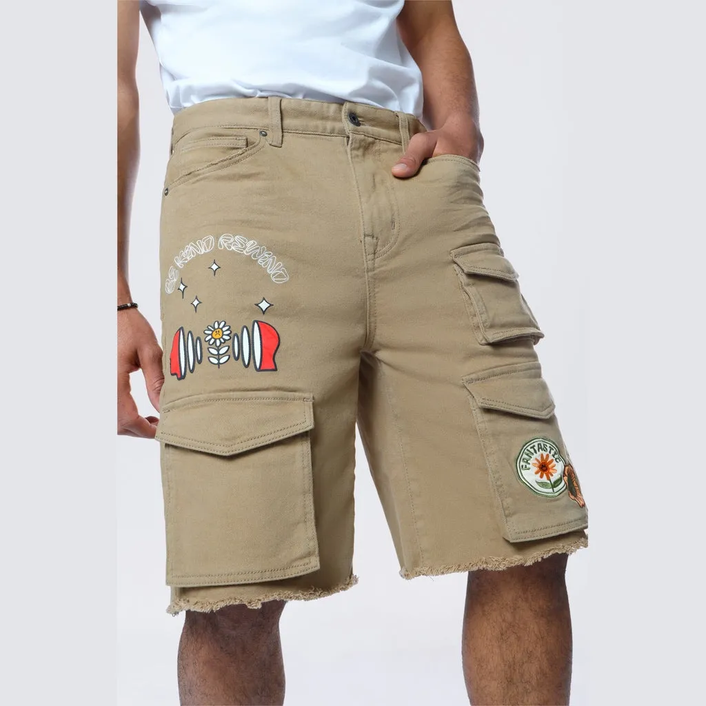 Doodle Graphic Resort Twill Shorts - Khaki