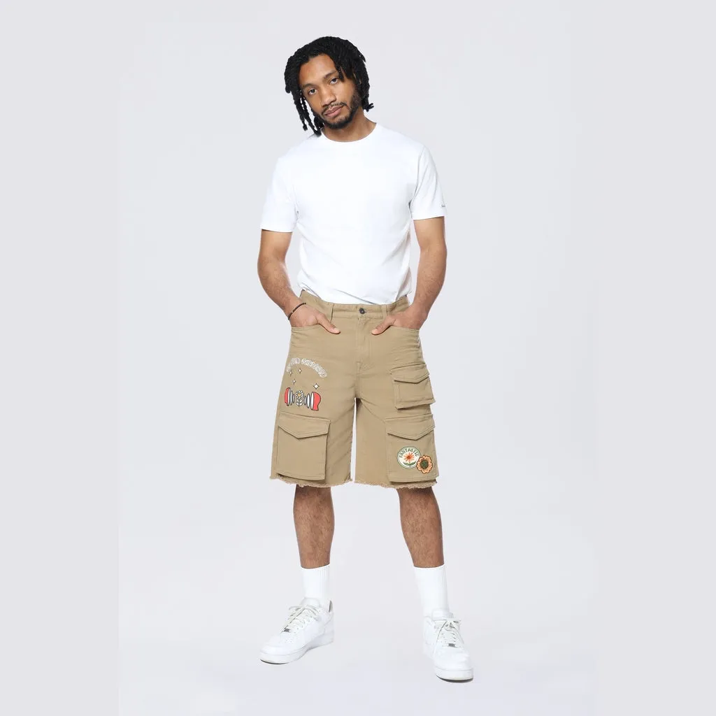 Doodle Graphic Resort Twill Shorts - Khaki