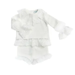 Emma White Cotton and Lace Top and Shorts Set