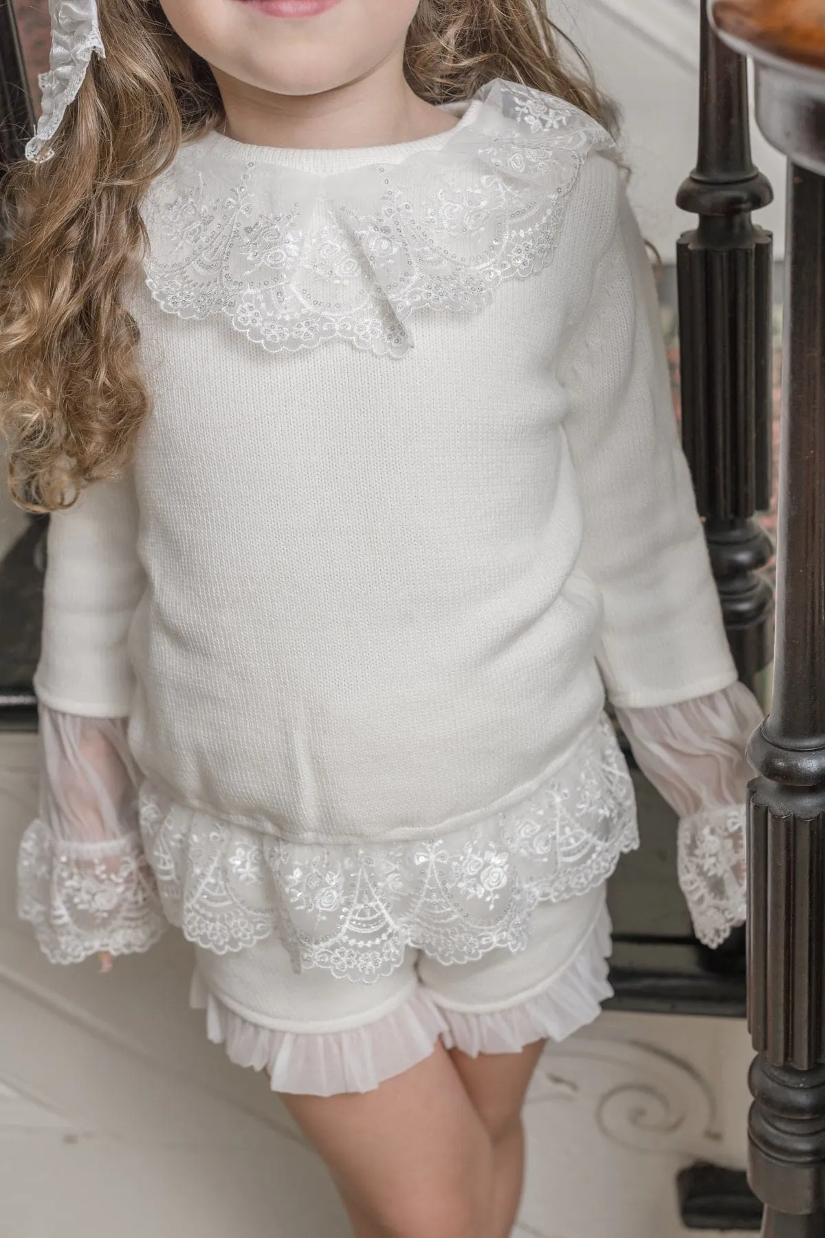 Emma White Cotton and Lace Top and Shorts Set