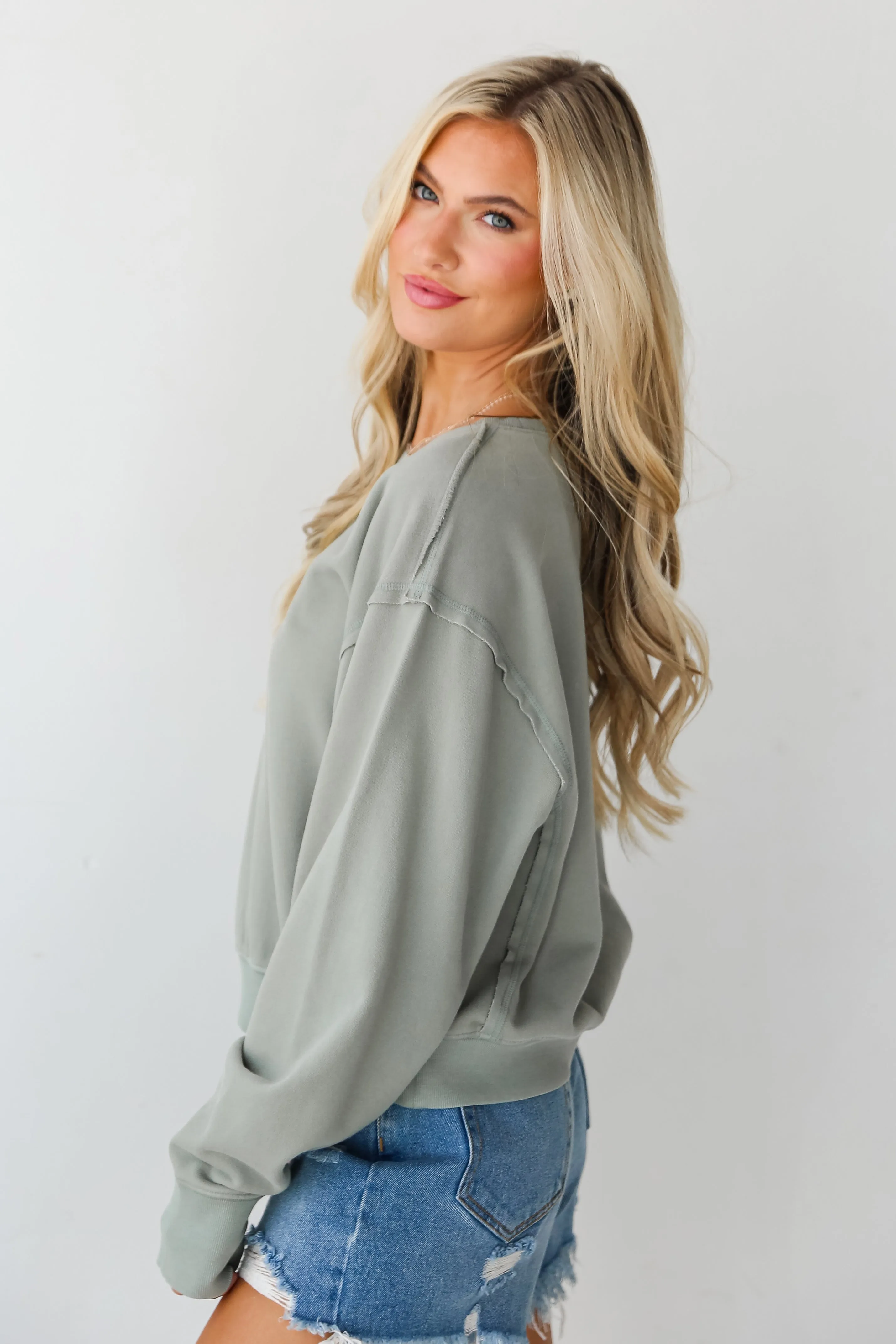 FINAL SALE - Mallory Sage Fleece Sweatshirt - DU DEAL