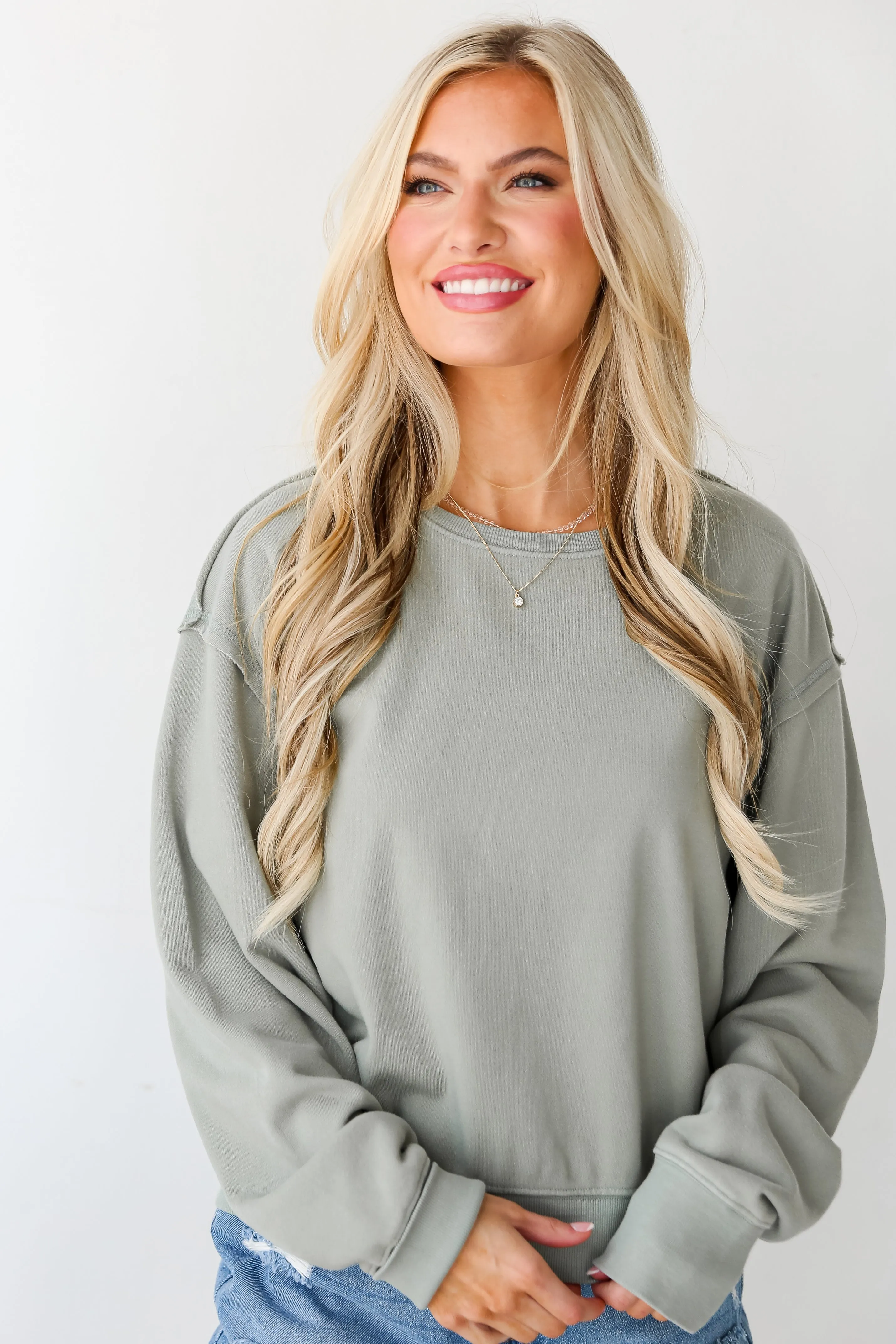 FINAL SALE - Mallory Sage Fleece Sweatshirt - DU DEAL