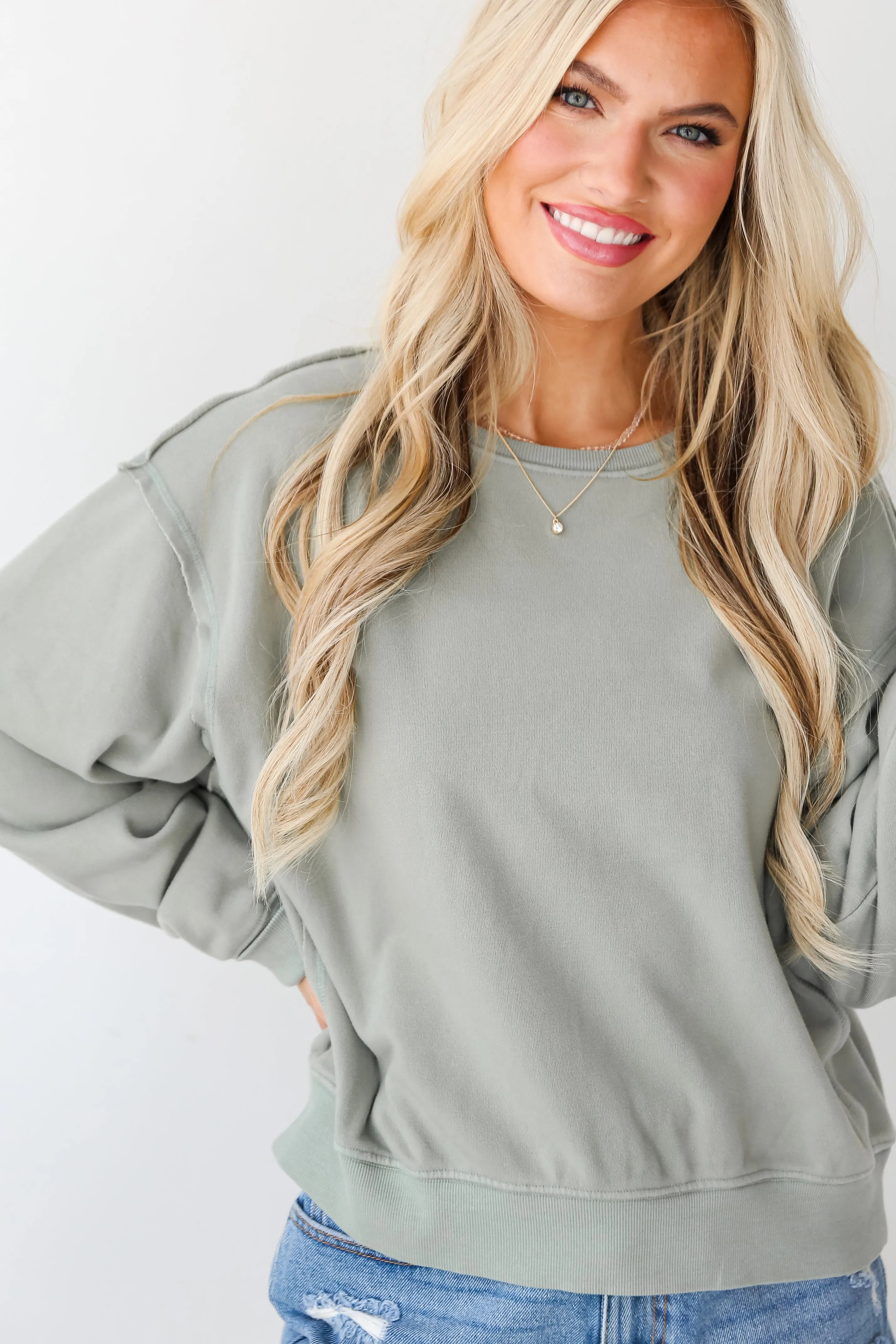 FINAL SALE - Mallory Sage Fleece Sweatshirt - DU DEAL