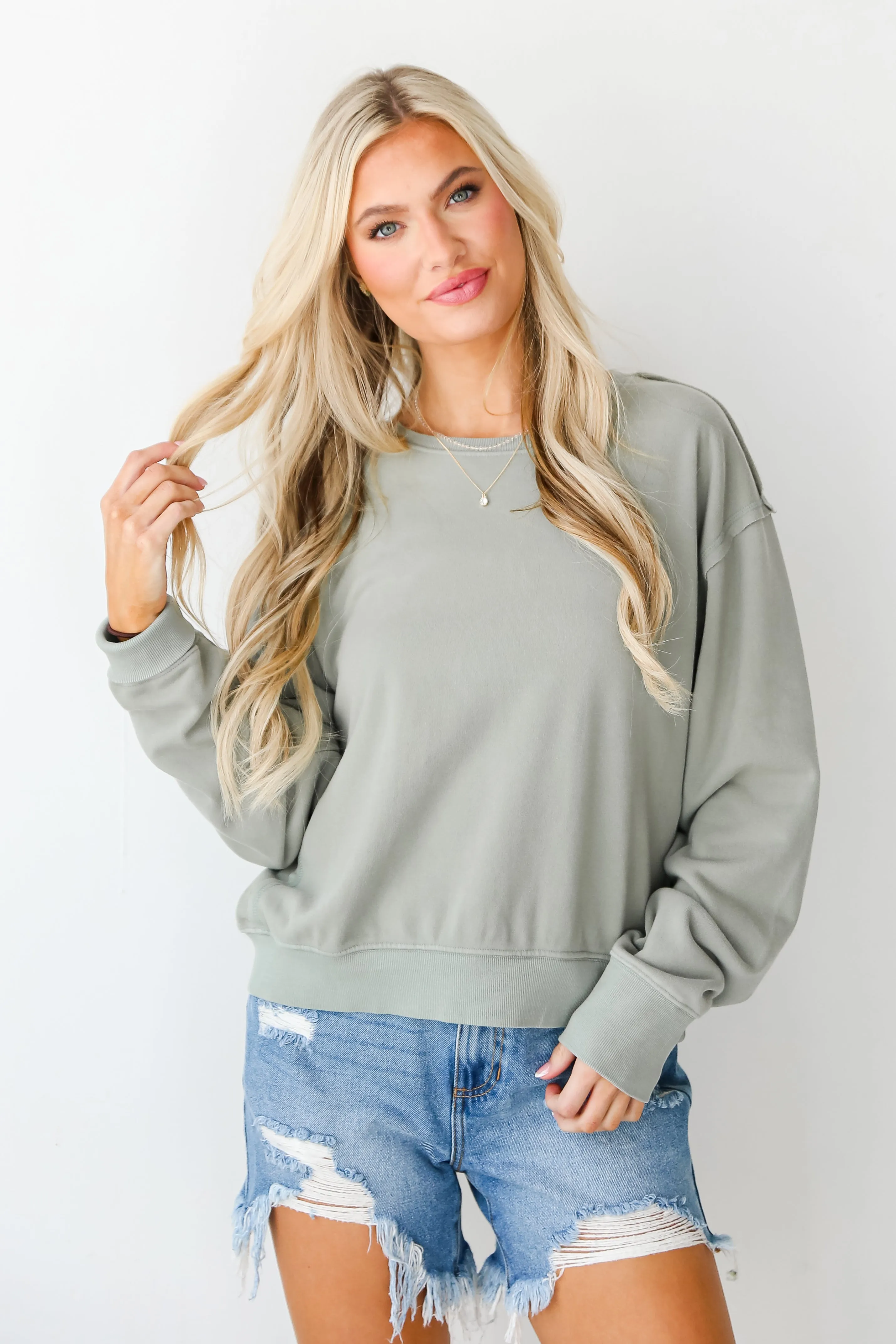 FINAL SALE - Mallory Sage Fleece Sweatshirt - DU DEAL