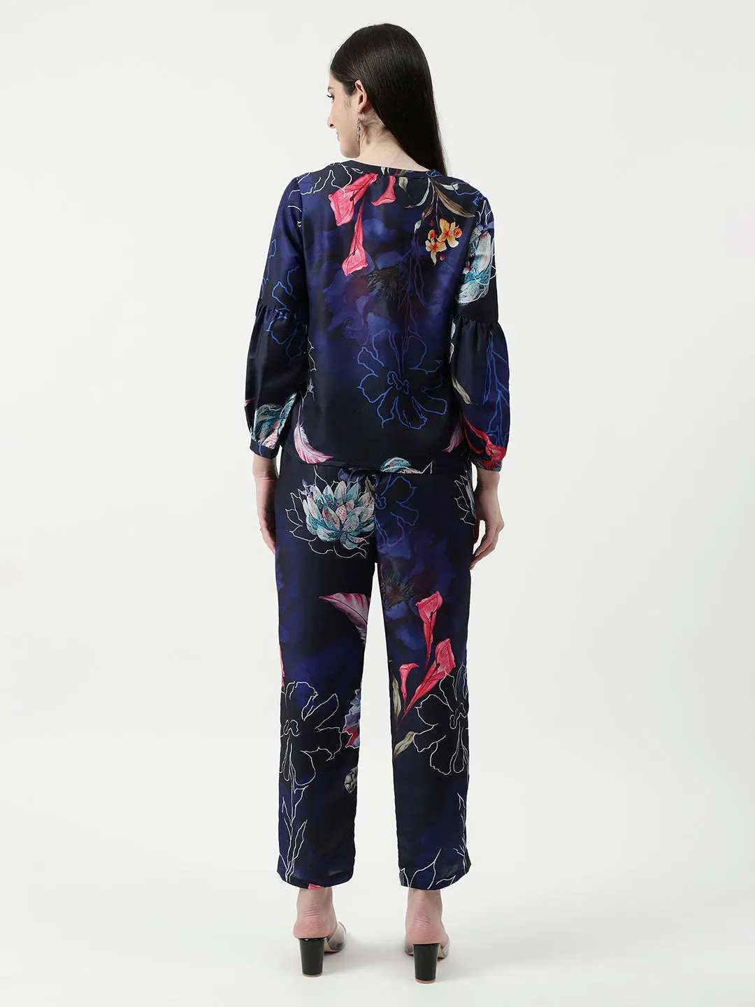 Floral Digital Printed Loungewear Shirt With Pant Set