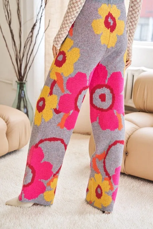 Flower Printed Casual Cozy Full Long Wide Pants *Online Only*