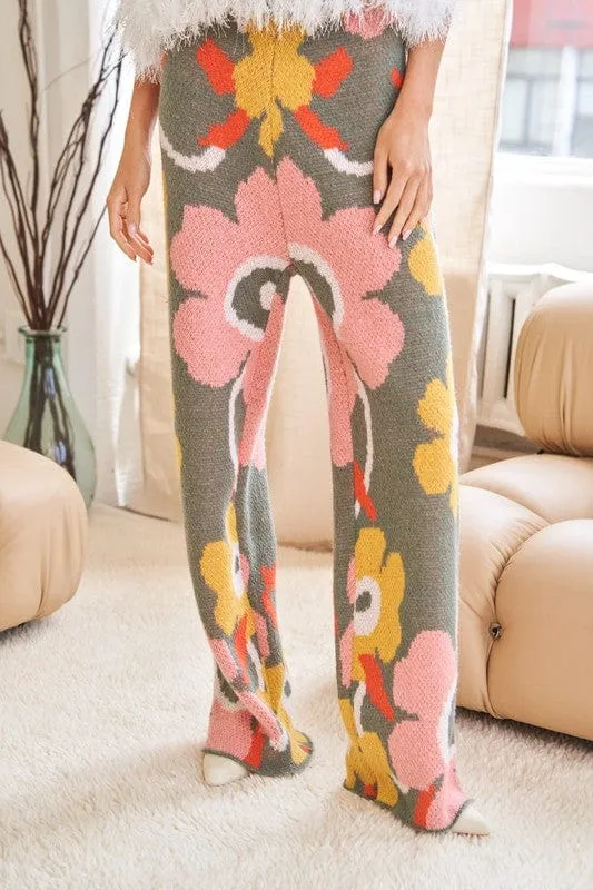 Flower Printed Casual Cozy Full Long Wide Pants *Online Only*