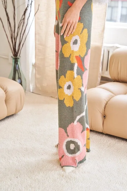 Flower Printed Casual Cozy Full Long Wide Pants *Online Only*