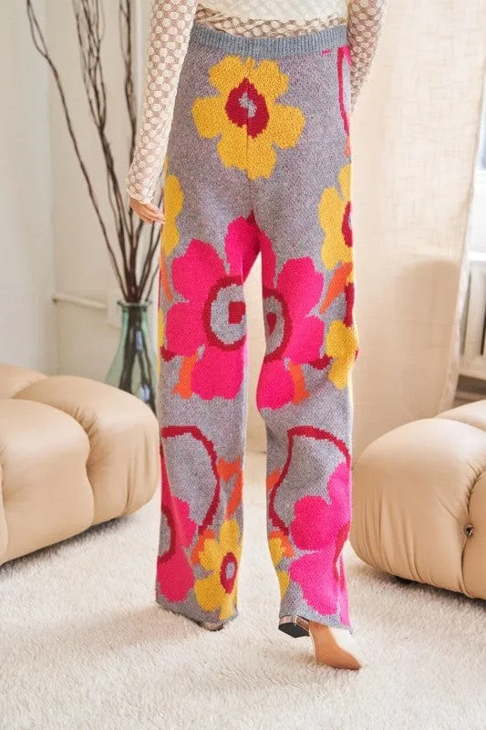 Flower Printed Casual Cozy Full Long Wide Pants *Online Only*