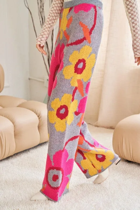 Flower Printed Casual Cozy Full Long Wide Pants *Online Only*