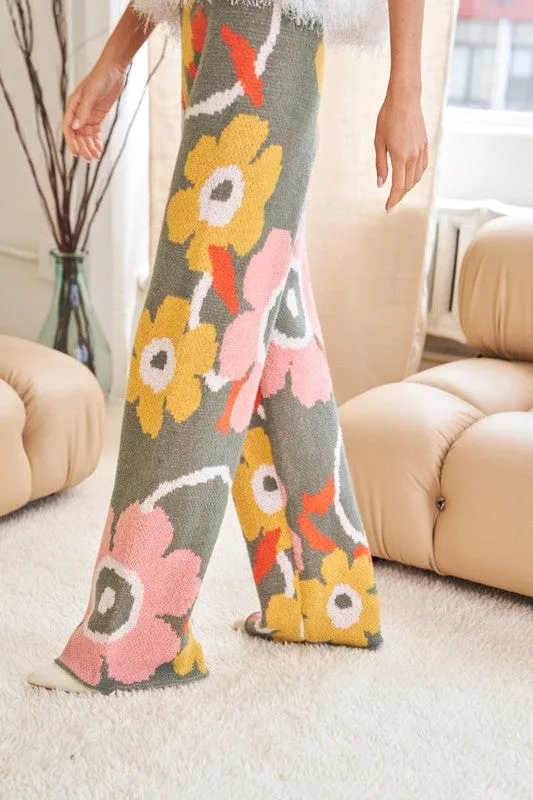 Flower Printed Casual Cozy Full Long Wide Pants *Online Only*