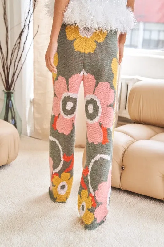 Flower Printed Casual Cozy Full Long Wide Pants *Online Only*