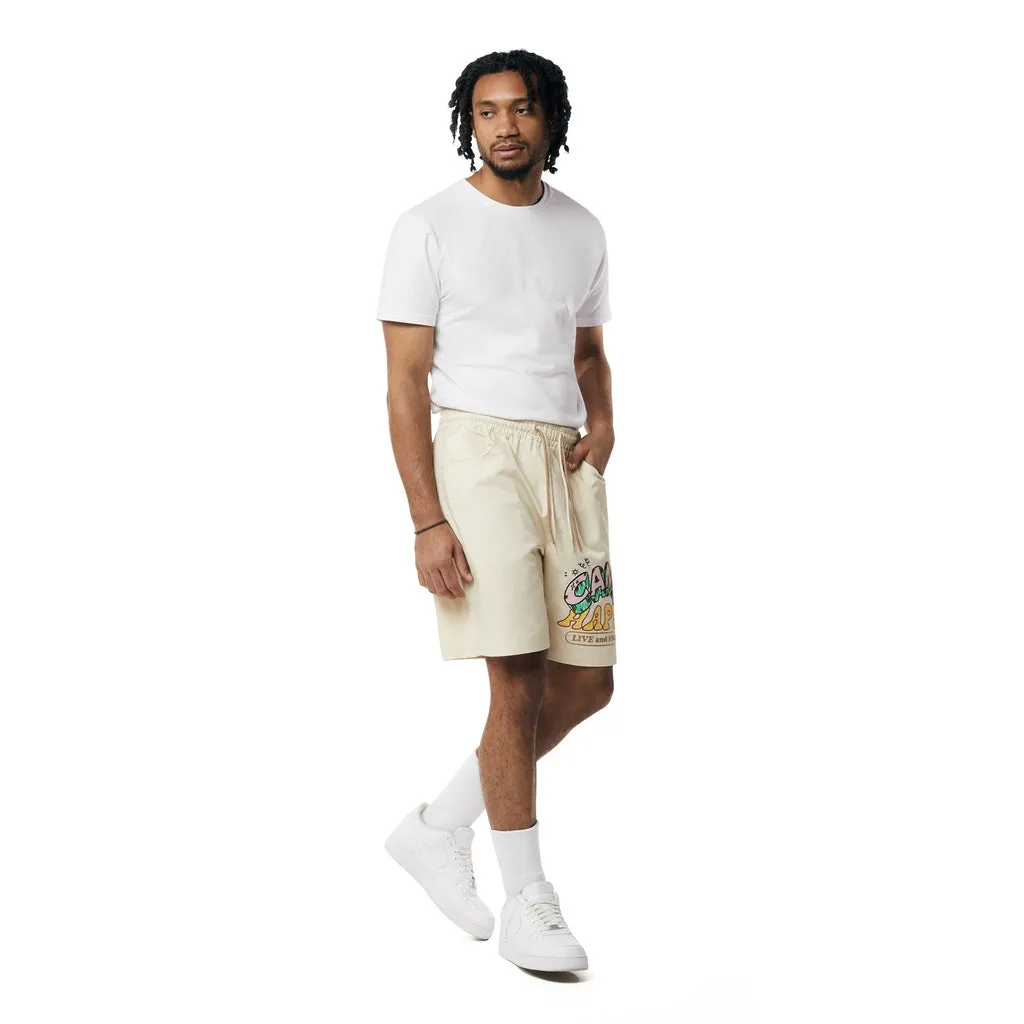 Fun Graphic Polished Twill Shorts - Ecru