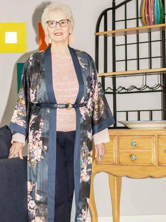 Garden Crane Blue Kimono Robe