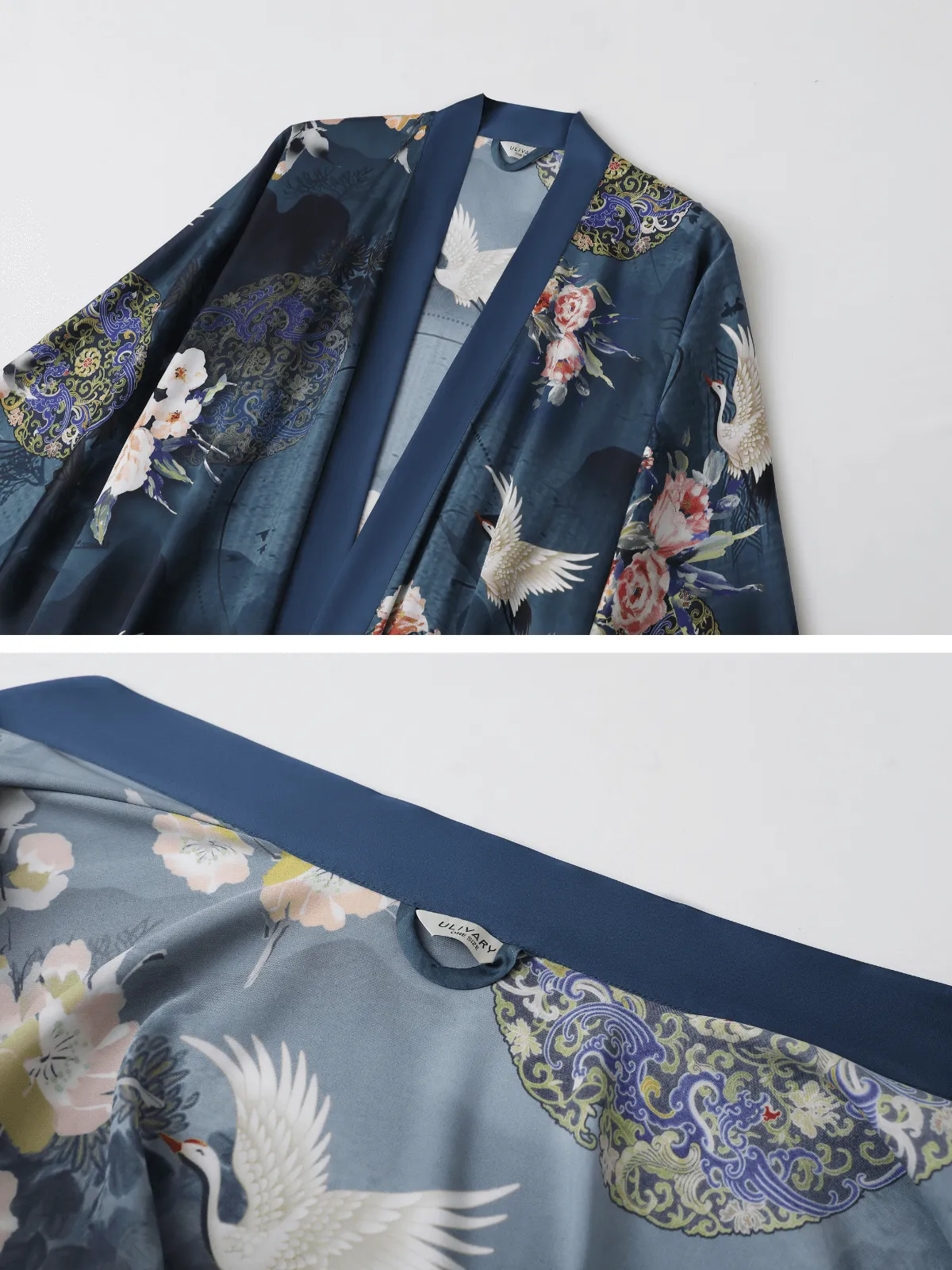 Garden Crane Blue Kimono Robe