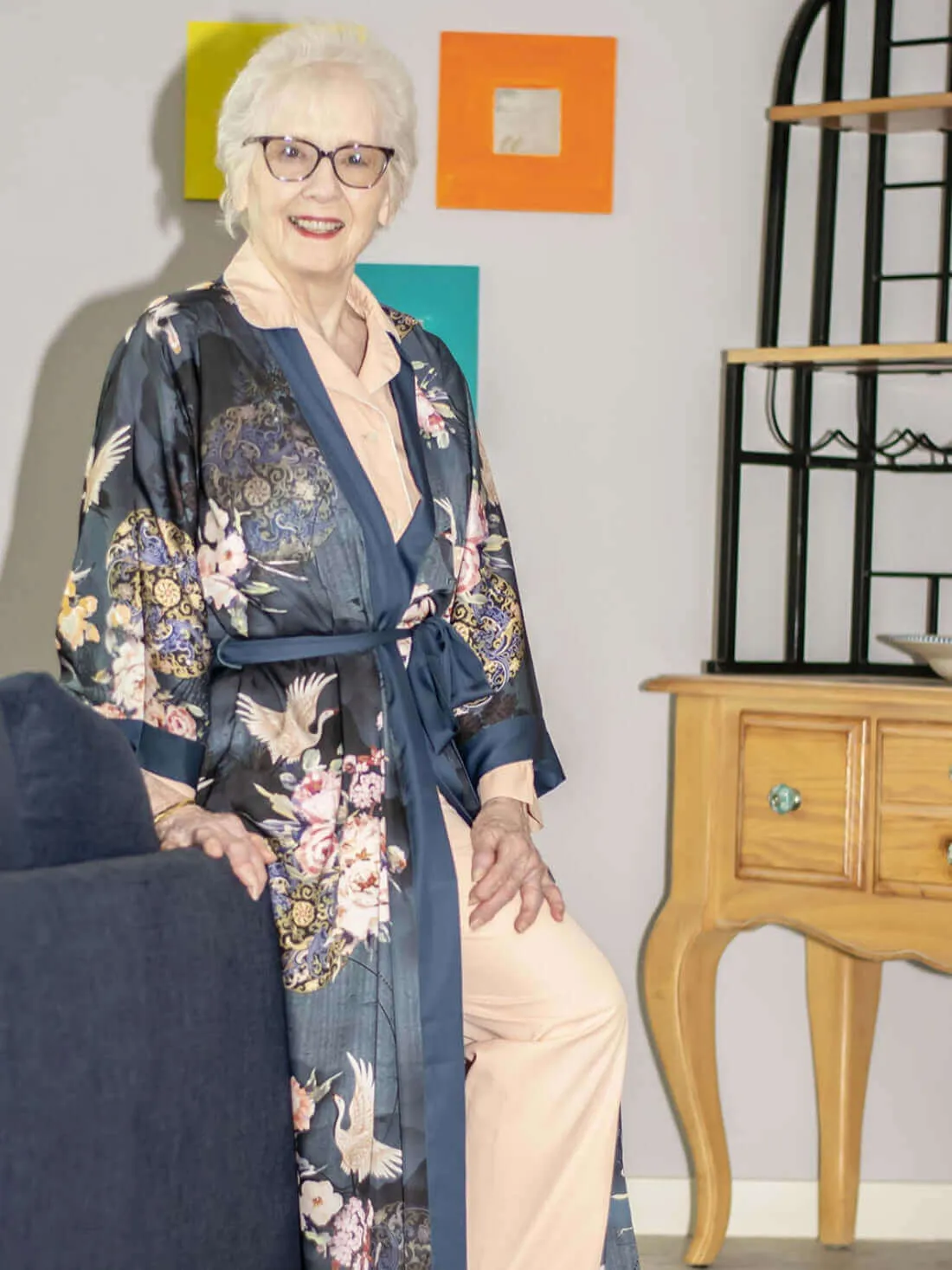 Garden Crane Blue Kimono Robe