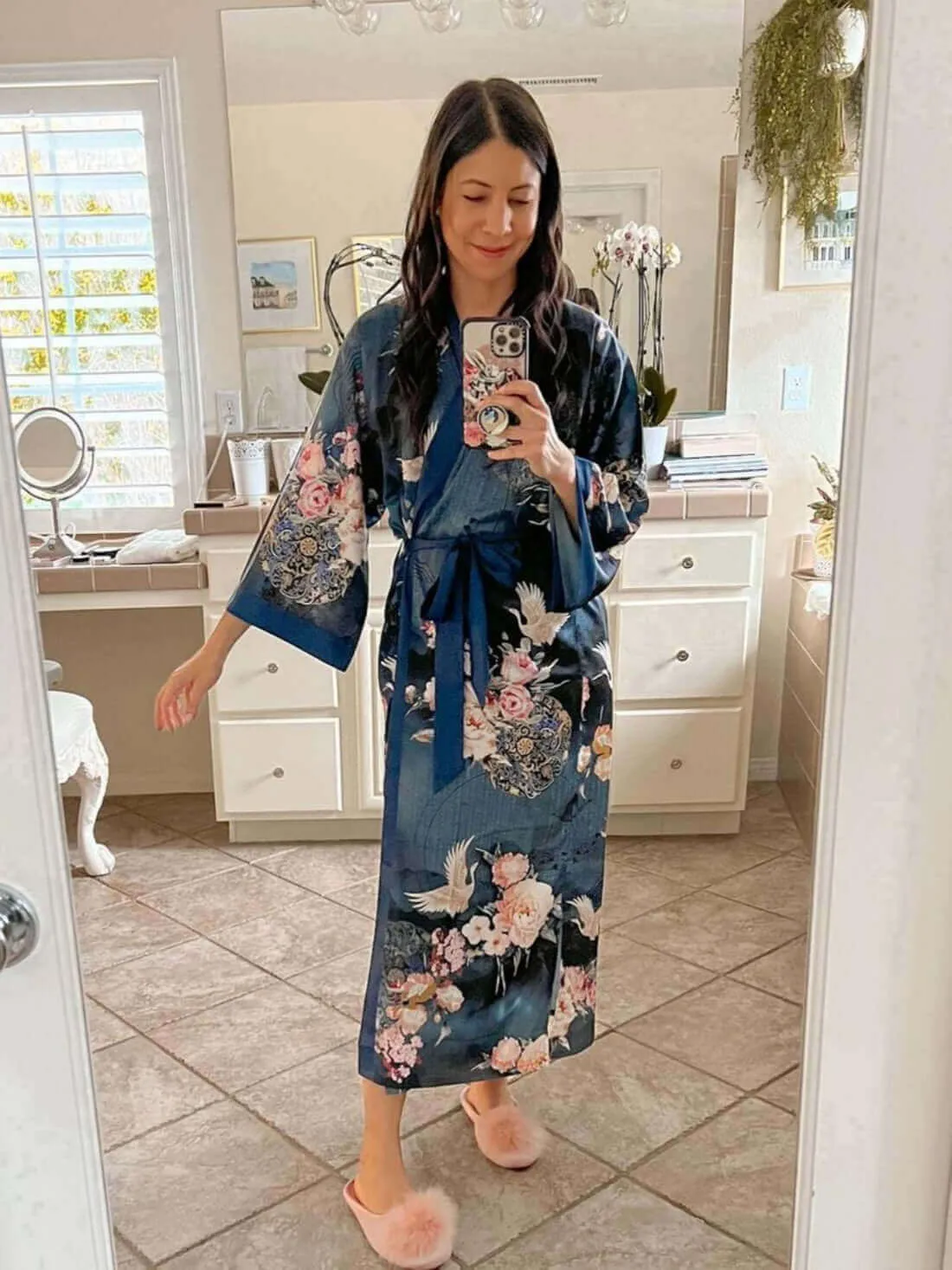 Garden Crane Blue Kimono Robe