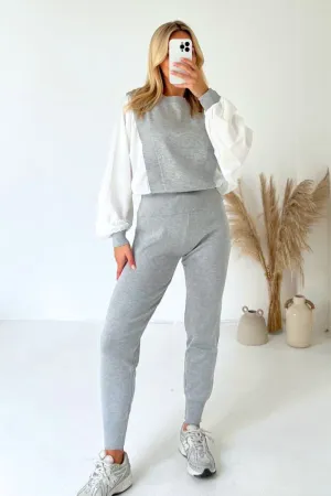 Georgia grey poplin sleeve knitted loungewear