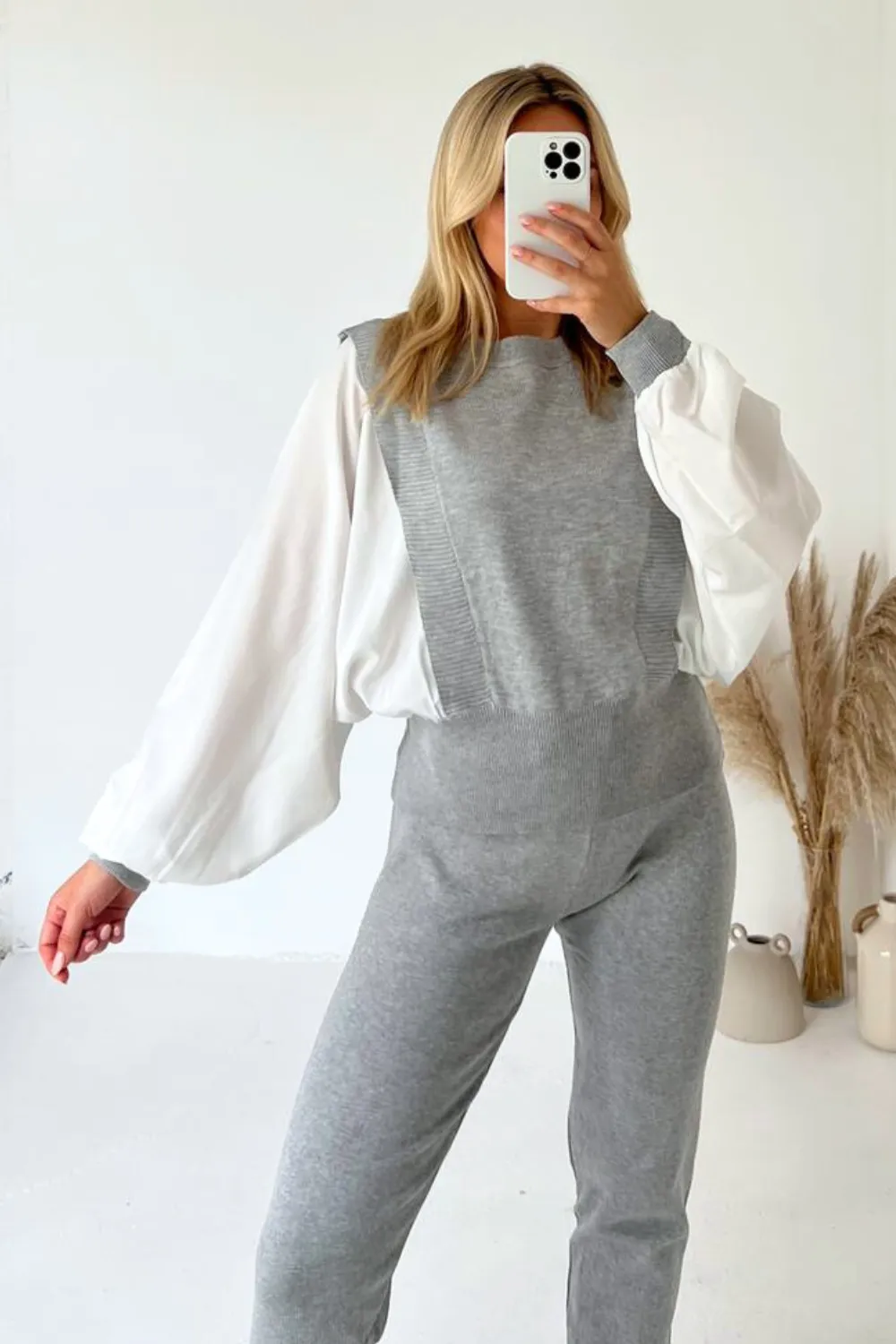 Georgia grey poplin sleeve knitted loungewear