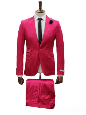 Giovanni Testi 1 Button Peak Lapel Stretch Satin Suit GT1P-19035 HOT PINK